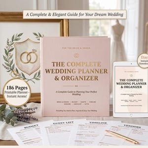 Wedding Planner PDF, Printable Wedding Planning Book, 186 Page Wedding Organizer, Engagement Gift, Bride Binder, Digital Download Checklist image 1