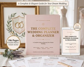 Wedding Planner PDF, Printable Wedding Planning Book, 186 Page Wedding Organizer, Engagement Gift, Bride Binder, Digital Download Checklist
