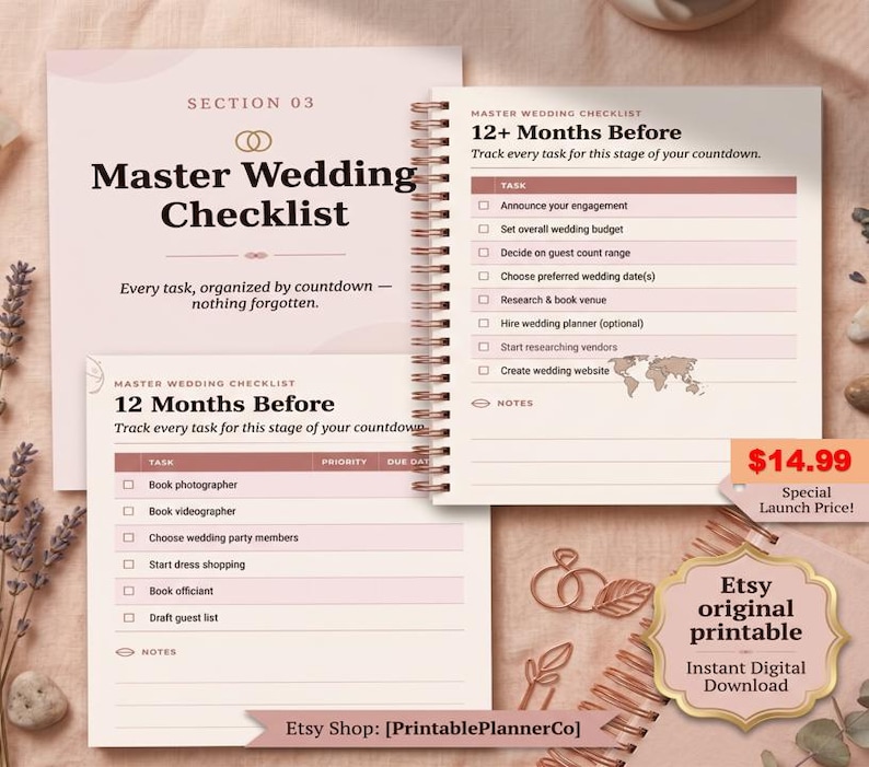 Wedding Planner PDF, Printable Wedding Planning Book, 186 Page Wedding Organizer, Engagement Gift, Bride Binder, Digital Download Checklist image 6