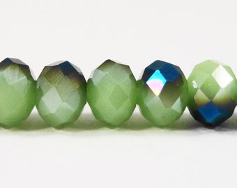 White gold half round czech glass beads bicolor 6mm 40pcs
