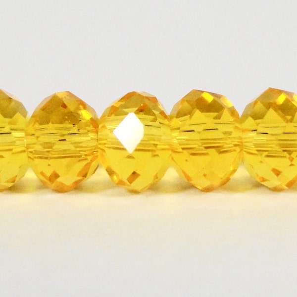 Yellow Rondelle Crystal Beads 6x4mm (4x6mm) Orange-Yellow Faceted Chinese Crystal Glass Beads for DIY on an 8 Inch Strand with 48 Beads