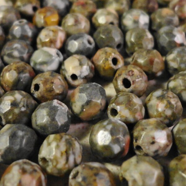 Fossil Stone Agate Gemstone Beads 6mm Faceted Round Natural Semiprecious Stone Beads on a Full 14 3/4 Inch Strand with 63 Beads