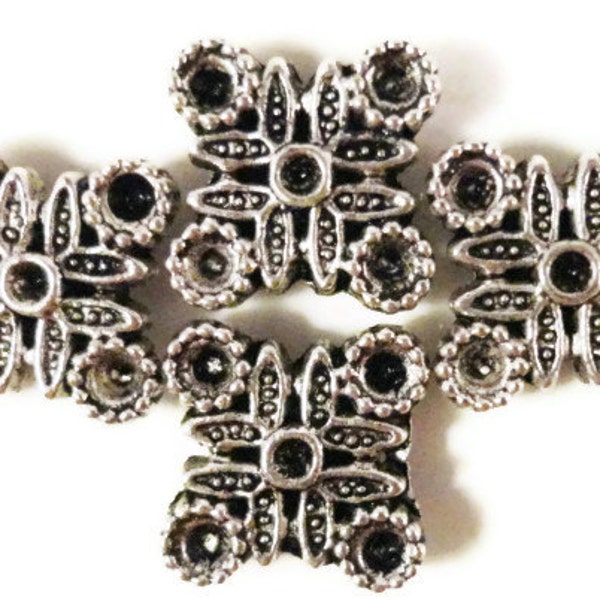 Silver Spacer Beads 12.5mm Antique Silver Tone 2 Hole Spacer Beads Lead Free Metal Beads Jewelry Findings 10pcs