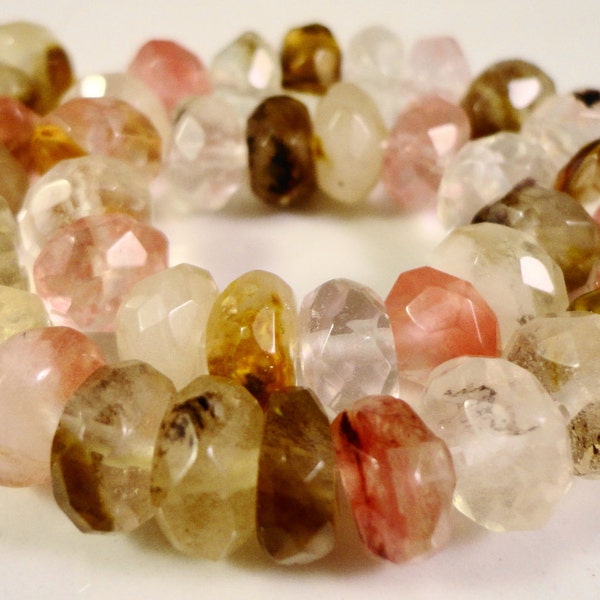 Tourmaline Quartz Rondelles 8x5mm Faceted Watermelon Tourmaline Quartz Gemstone Beads on a 7 Inch Strand with 38 Beads