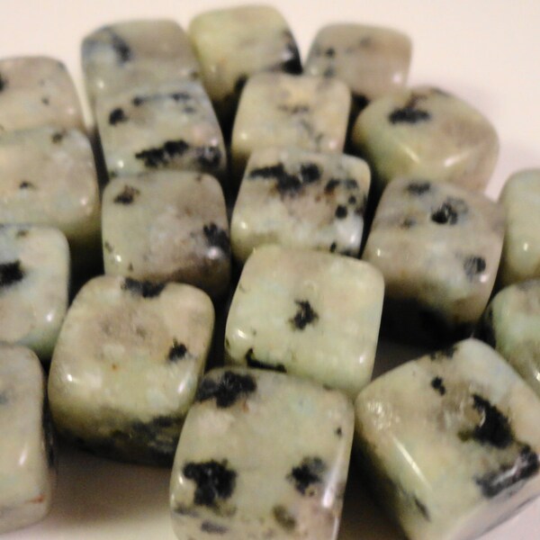Jasper Gemstone Cubes 10mm Kiwi Jasper Natural Green Gemstone Beads on an 8 Inch Strand with 20 Beads