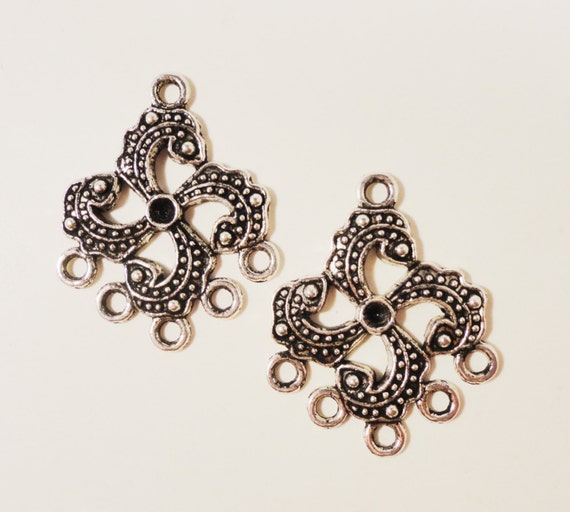 Silver Chandelier Earring Findings 31x25mm Antique Image 0