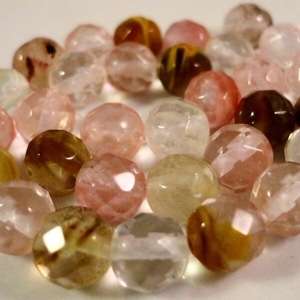 Tourmaline Gemstone Rounds 6mm Faceted Watermelon Tourmaline Quartz Semiprecious Stone Beads on a 7 1/4 Inch Strand with 31 Beads