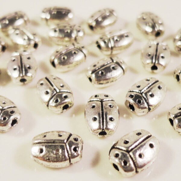 Silver Ladybug Beads 7x5mm Antique Silver Bug Insect Metal Spacer Beads for Jewelry Making 50 Loose Beads per Pack