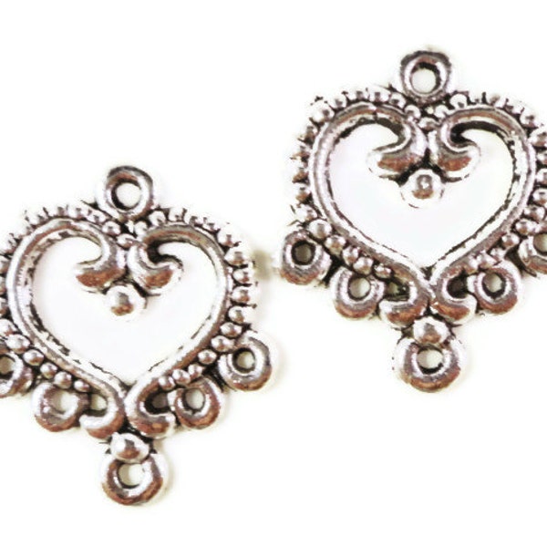 Heart Earring Findings 22x19mm Antique Silver Tone Metal Heart Chandelier Earring Connector Jewelry Making Findings 3 Pairs (6pcs)