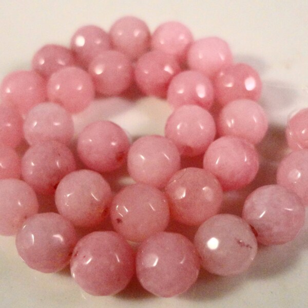 Pink Jade Gemstones 6mm Faceted Round Dyed Pink Gemstone Beads on a 7 1/2 Inch Strand with 31 Beads