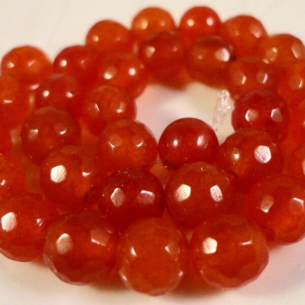 Carnelian Gemstone Rounds 6mm Faceted Orange Gemstone Beads on a 7 1/4 Inch Strand with 31 Beads