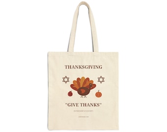 Jewish Thanksgiving Tote Bag, Give Thanks and Star of David, Natural Cotton Canvas