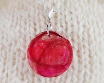 Red and Fuchsia Captured Fiber and Resin Circle Stitch Marker