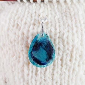 Blue and Black Captured Fiber and Resin Teardrop Stitch Marker