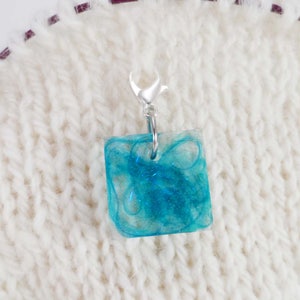 Sky Blue Captured Fiber and Resin Square Stitch Marker