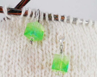 Lime Green Captured Fiber and Resin Stitch Marker and Progress Keeper Set