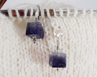 Dark Purple Captured Fiber and Resin Stitch Marker and Progress Keeper Set