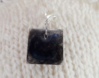 Black and Blue Captured Fiber and Resin Square Stitch Marker