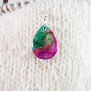 Green and Fuchsia Captured Fiber and Resin Teardrop Stitch Marker