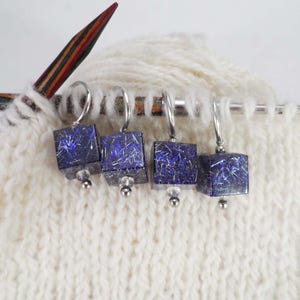 Purple and Silver Captured Fiber and Resin Stitch Markers Set of 4 image 1