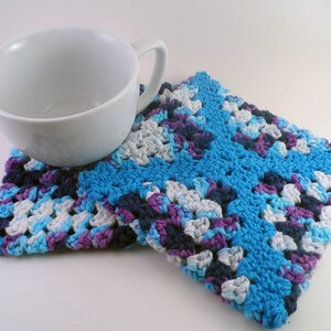 Blue and Purple Retro Granny Square Pot Holders set of 2