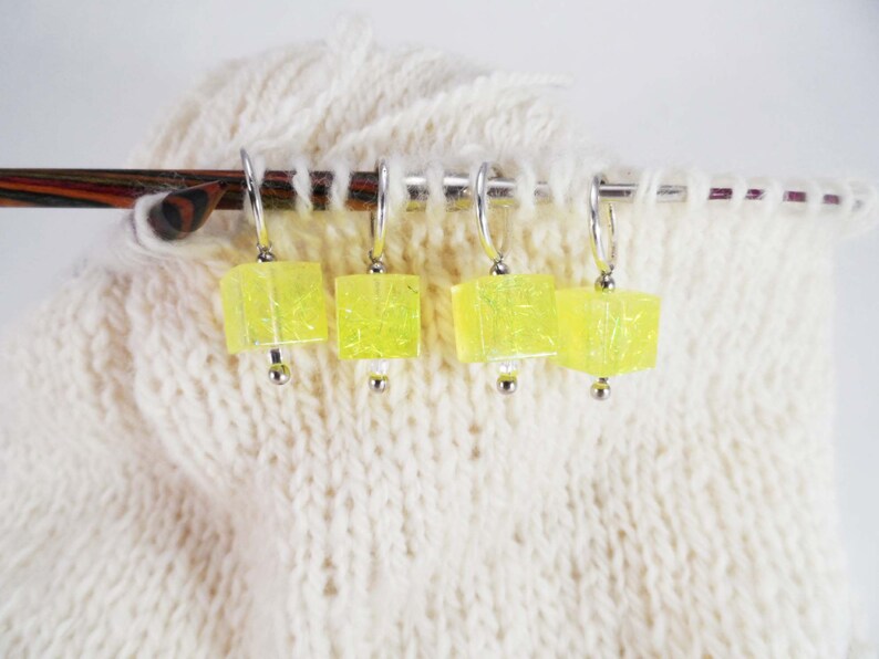 Lemon Yellow Sparkle Captured Fiber and Resin Stitch Markers Set of 4