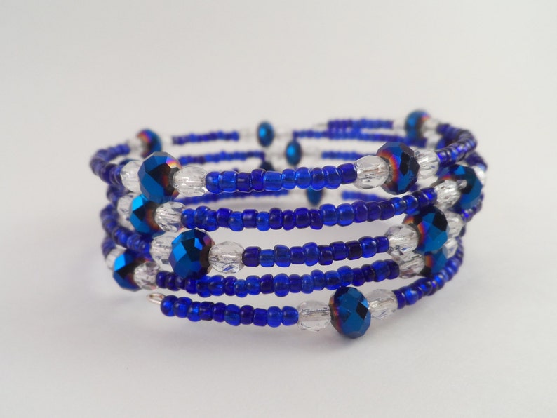 Iridescent Blue and Clear Memory Wire Bracelet image 3