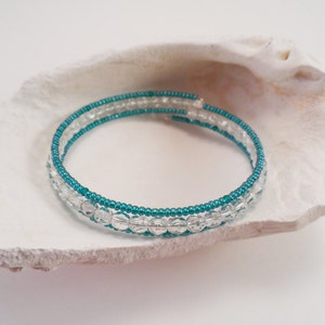 Clear and Teal Memory Wire Bracelet