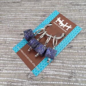 Purple and Silver Captured Fiber and Resin Stitch Markers Set of 4 image 3