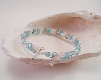 Pale Blue and Green Memory Wire Bracelet