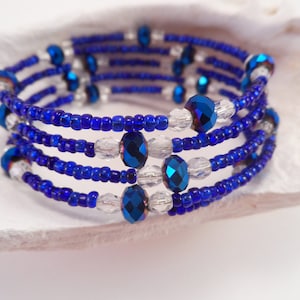 Iridescent Blue and Clear Memory Wire Bracelet image 1