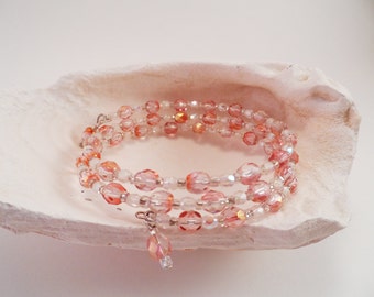 Pale Pink and Clear Memory Wire Bracelet