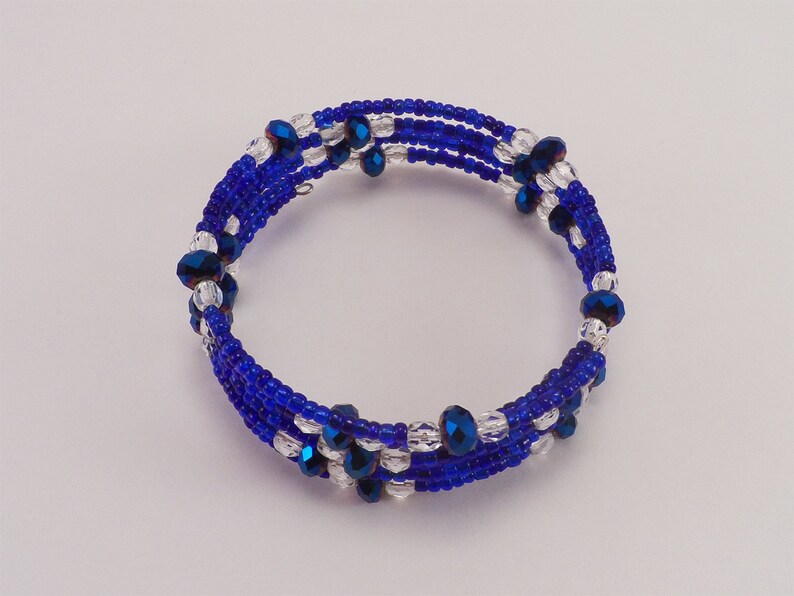 Iridescent Blue and Clear Memory Wire Bracelet image 4