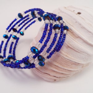 Iridescent Blue and Clear Memory Wire Bracelet image 2