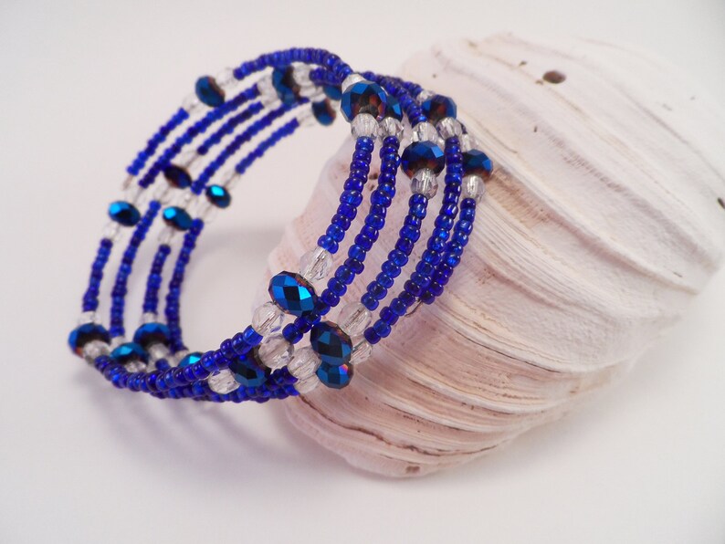 Iridescent Blue and Clear Memory Wire Bracelet image 2