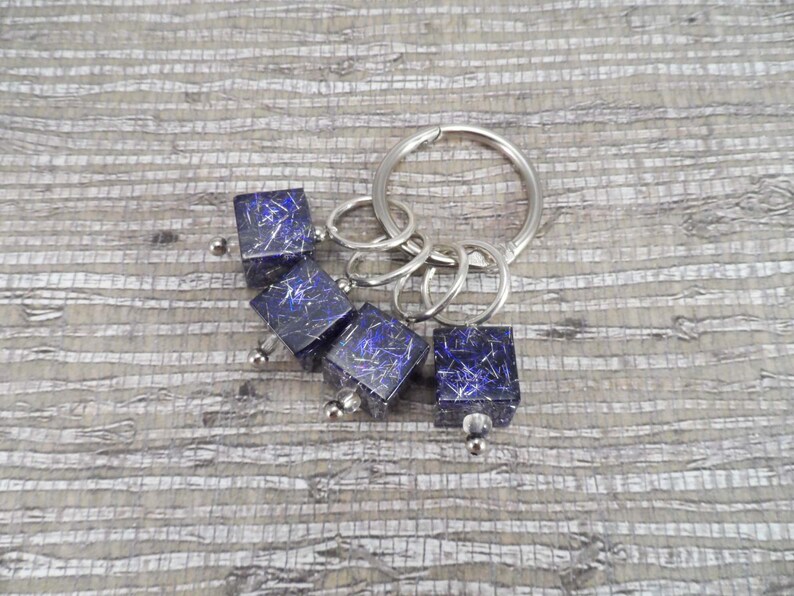 Purple and Silver Captured Fiber and Resin Stitch Markers Set of 4 image 4