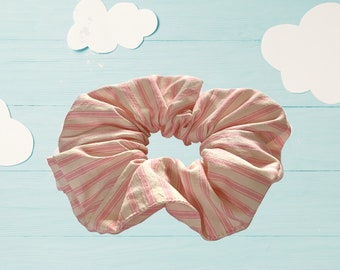 SCRUNCHIE, PINK CANDY Stripes. Large size hair accessory.