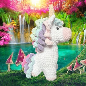 Lindo unicornio de peluche. Patrón de crochet. Patrón intermedio. Costura baja. Inglés con terminología estadounidense