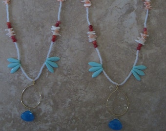 island tropical paradise tiki hula tahiti sea blue red pink branch bead Necklace