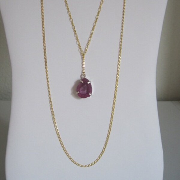 Floating Pink Fuchsia Drusy Rock Mineral Sliced Geode Agate Layered Y Necklace