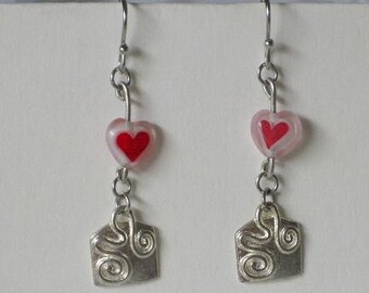 Twisted love Red Glass Heart Funky Urban Pop Art Earrings