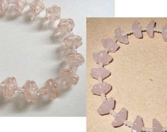 Sweet Springtime Bloom Dainty Delicate Light Pink Sakura Flower Cherry Blossom Glass Beaded Stretch Bracelet - clear or opaque milky pink