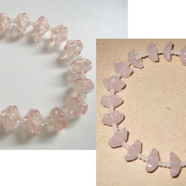 Sweet Springtime Bloom Dainty Delicate Light Pink Sakura Flower Cherry Blossom Glass Beaded Stretch Bracelet - clear or opaque milky pink