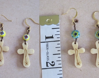 Native Southwestern iglesias mission Earrings: YELLOW Floral clover Ceramic Bead OR Turquoise BLUE Glass