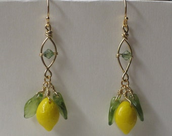 Isle of Capri Limoncello Italian Glass Lemon Drop Twist Earrings OPAQUE