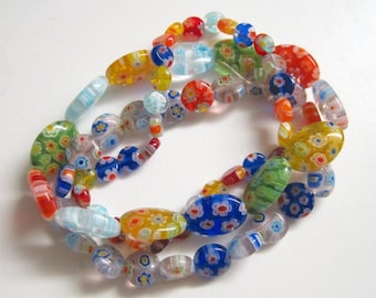 Oval Round Colorful Italian Venetian Glass Art Nouveau Millifiore Millefiori Bracelet Set Stack of 3