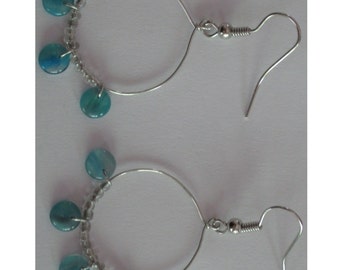 Baja hoop earrings - transparent seed beads and clear blue ombre burnout Czech glass lentil droplets