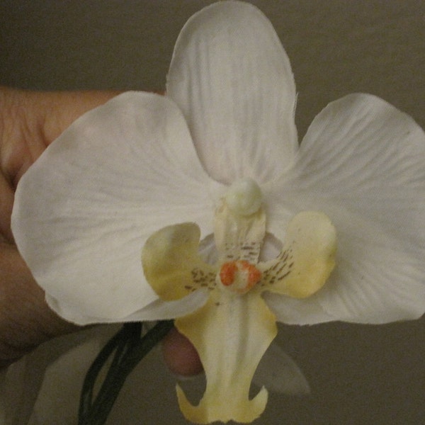Üppige Zen Tropical Spa Exotische Orchidee Seide Blumen Haarspange - seidig WEIß / GELB