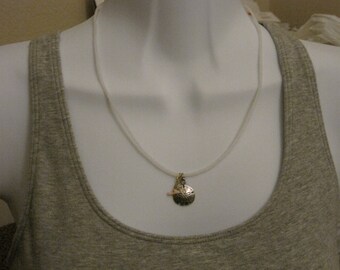 Beachcomber Frosty glossy seed beaded silver Sand Dollar charm pendant necklace