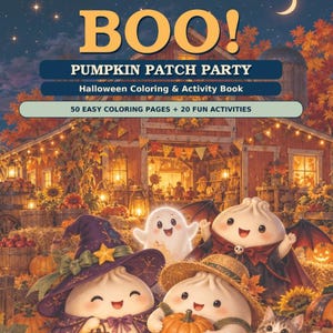 Livre de coloriage d'Halloween Dumpling (PDF) : Fête des citrouilles, 50 pages à colorier et 20 activités pour enfants